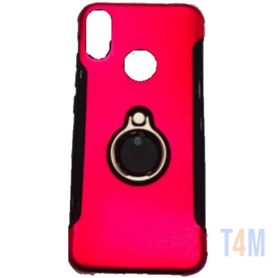 CAPA DE SILICONE COM METAL E ANEL DE DEDO SAMSUNG A8 2018 ROSA